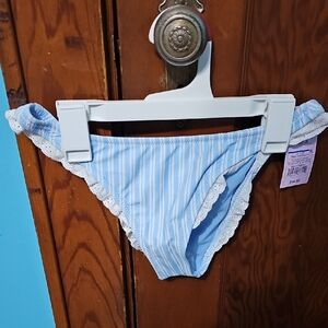 Womens Wild Fable Light Blue Striped Bikini Bottom with White Lace - Brand